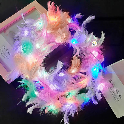 Paquete de coronas de plumas con luces LED, 45 uds