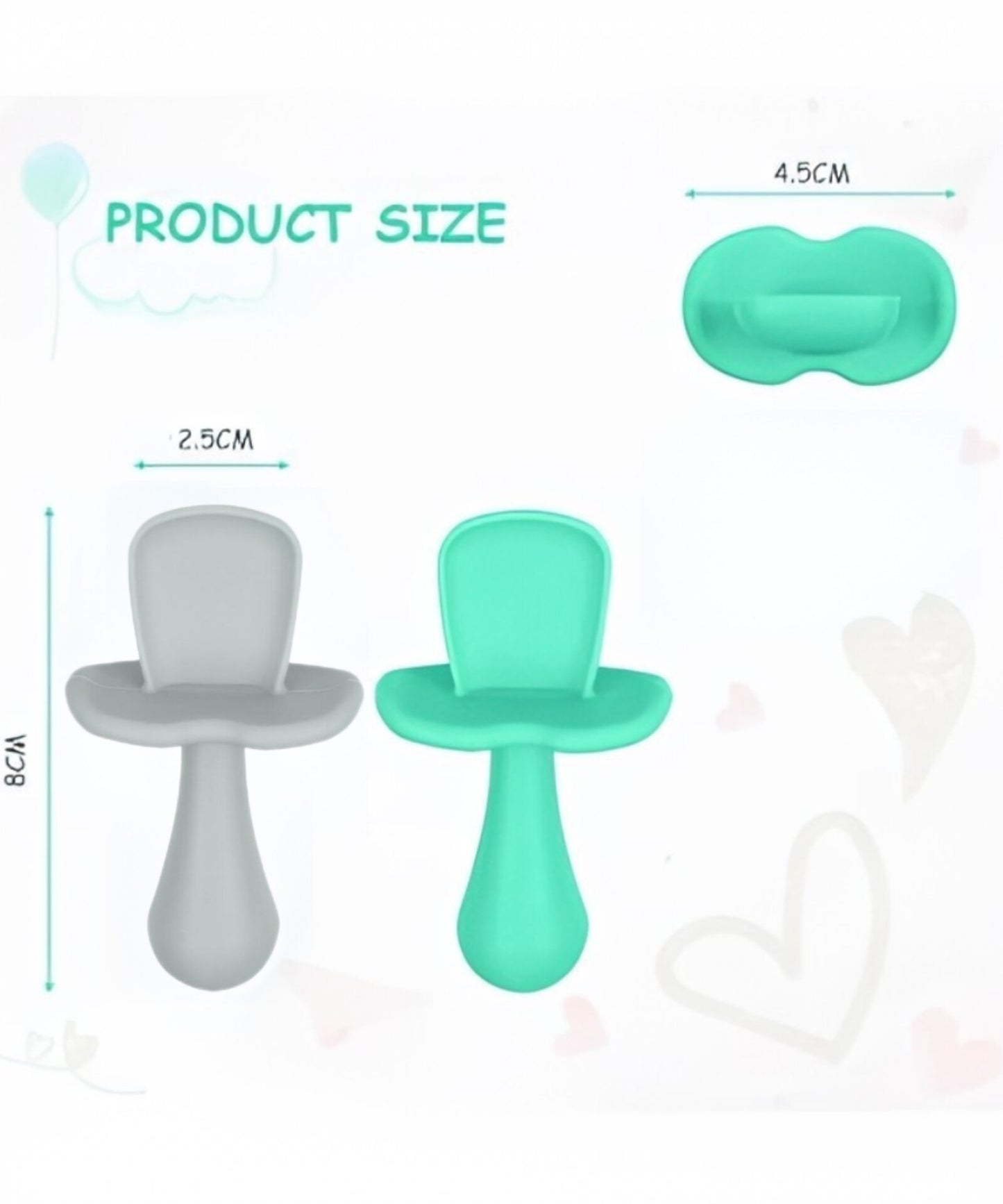 Set de 2 cucharas de silicona libre de BPA, gris y turquesa