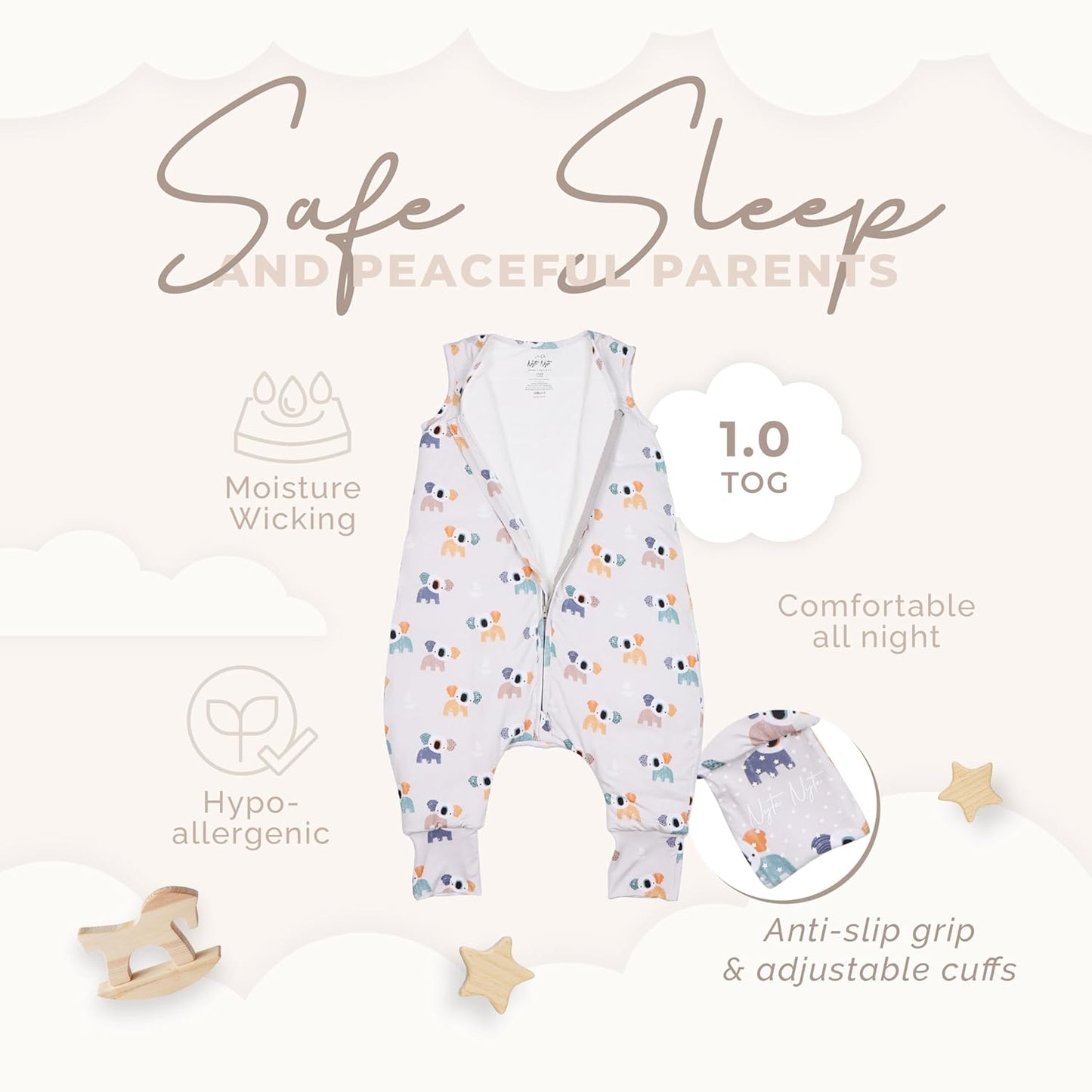 Nyte Nyte Baby - Saco de dormir suave sin mangas para bebés, 0-6 meses, 1.0 TOG