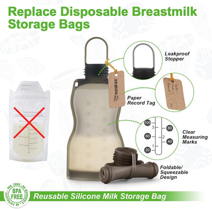 haakaa- Bolsa de almacenamiento  para alimentos de bebé y cepillo para limpieza, juego de 5 unidades, 9 y 4.5 onzas