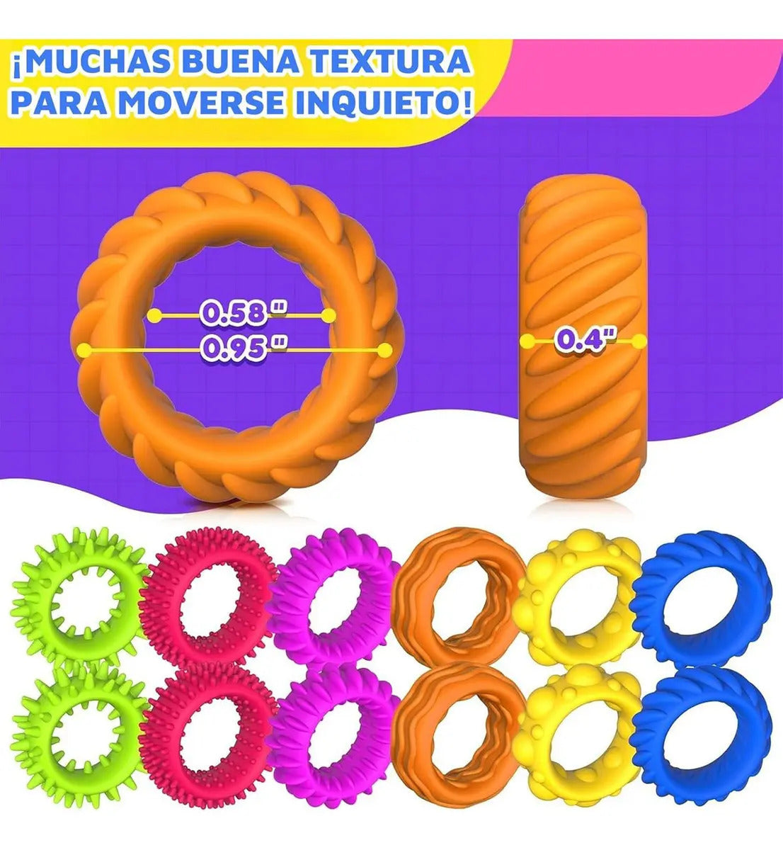 Set de juguetes Fidget sensoriales anillos y piedras
