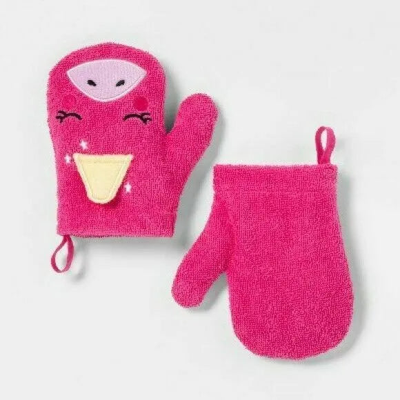 PILLOWFORT - Set de 2 guantes de baño diseño unicornio rosa